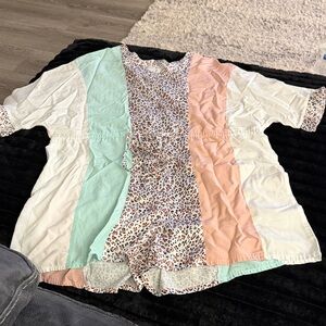 Colorblock and Leopard Print Romper